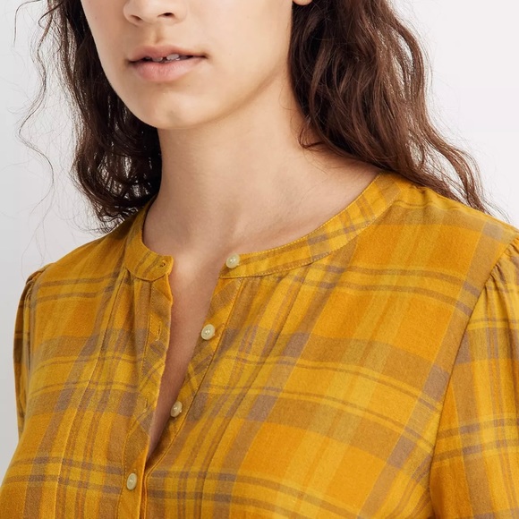 Madewell | Yellow Flannel Leysfield Popover Shirt - Picture 3 of 12